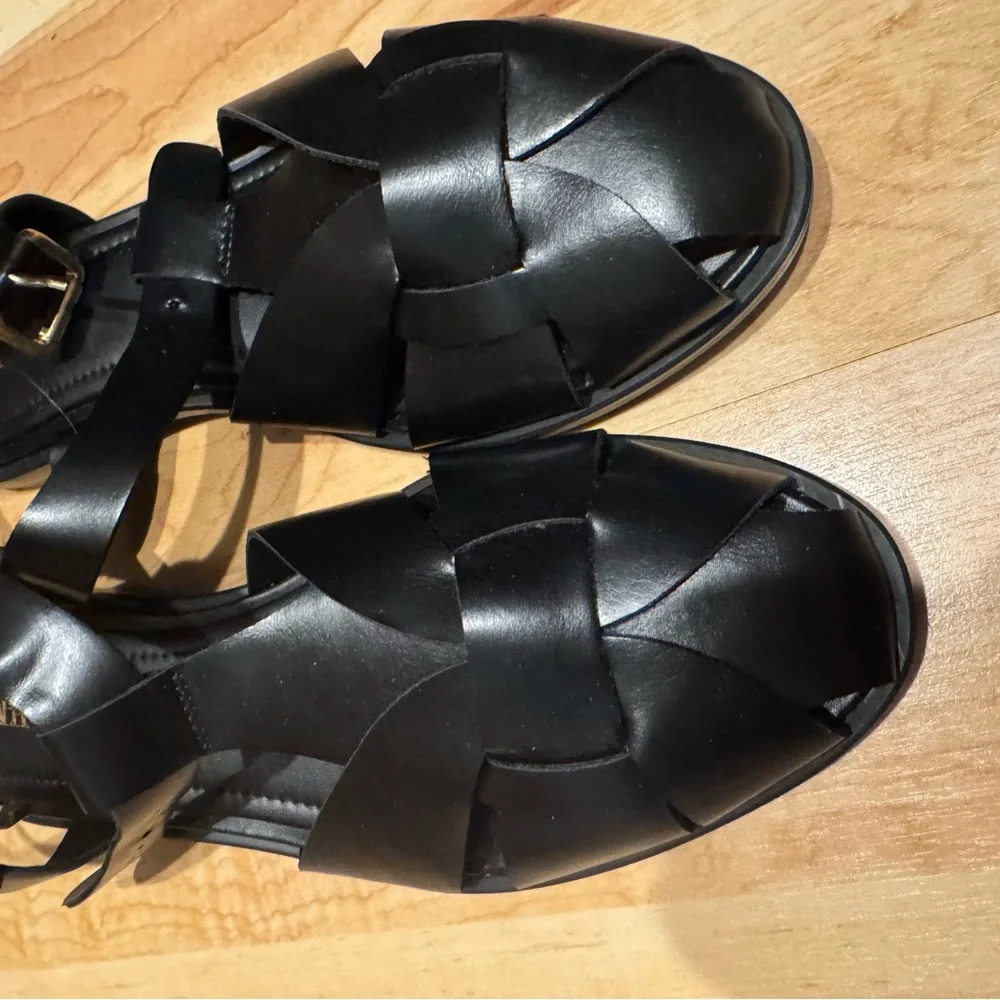 Zara Black Leather Woven Ankle-Strap Sandals - Picture 2 of 5